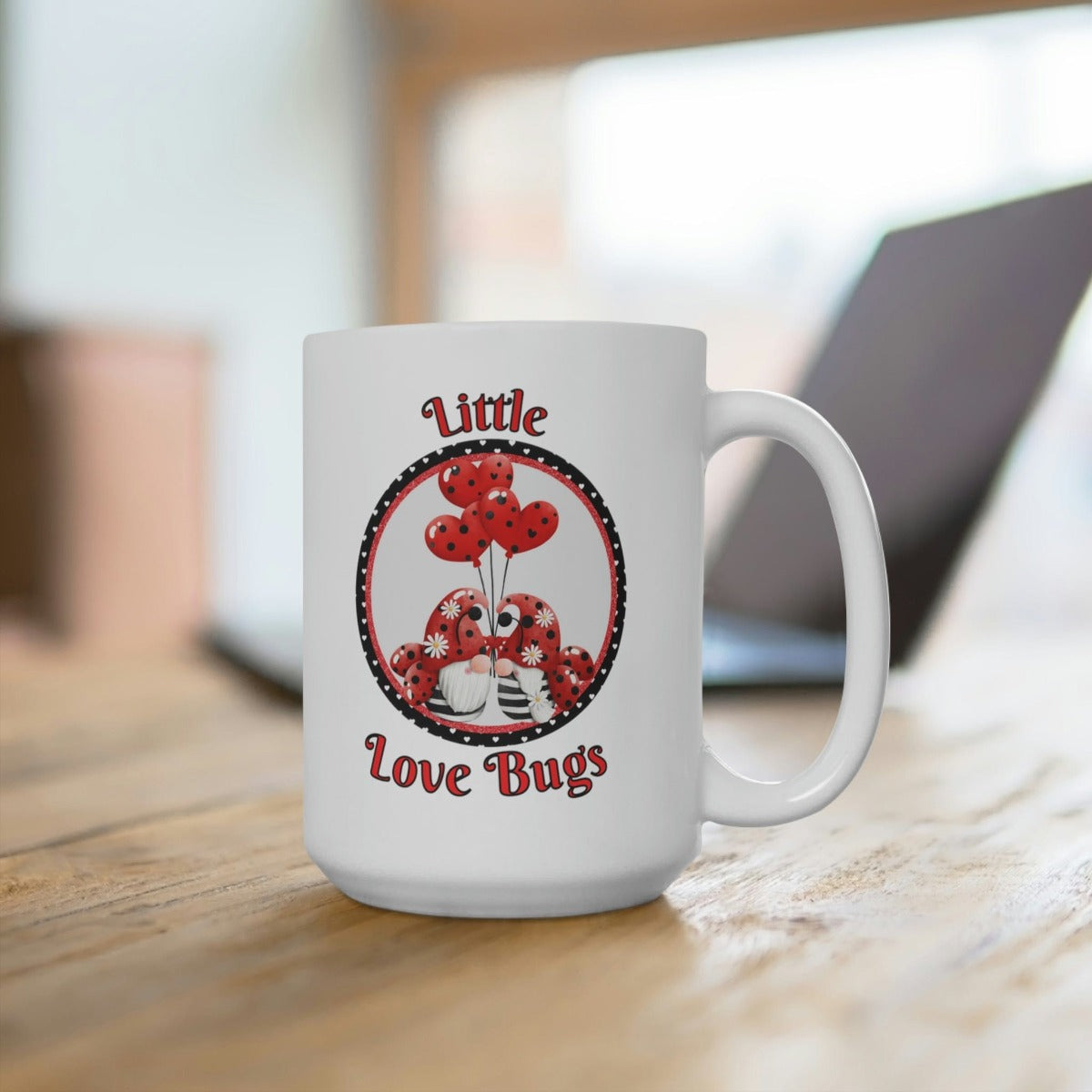 Printify Mug 15oz Coffee Mug, Valentine Gnomes Coffee Mug, Ladybug Mug, Valentine Gift, Gnome Mug, White 15 oz Ceramic, Gift for Her or Him, Free Shipping 11217250648685875799