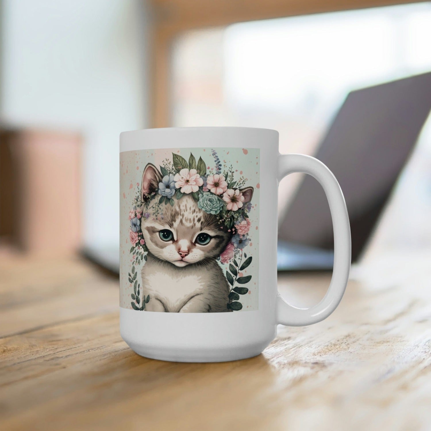 Printify Mug 15oz Coffee Mug, Cat Coffee Mug, Cat Gift, Kitten Mug, Birthday Gift, Animal Mug, White 15 oz Ceramic, Gift for Her, Free Shipping 28973988729945849614