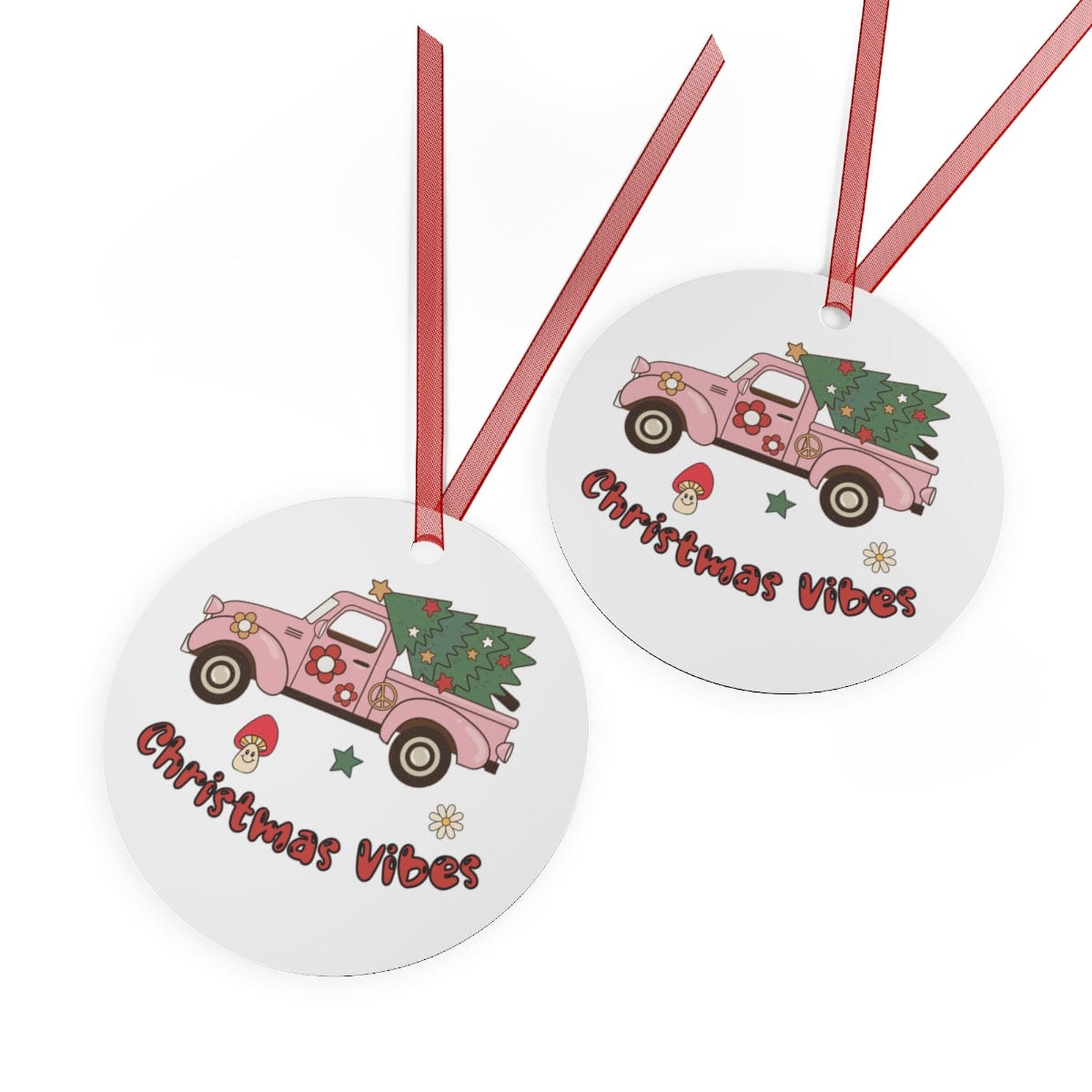 Printify Home Decor Round / One Size Christmas Ornament, Retro Truck Ornament, Pink Truck Christmas Ornament, Christmas Truck, Christmas Gift 69539399381486087888