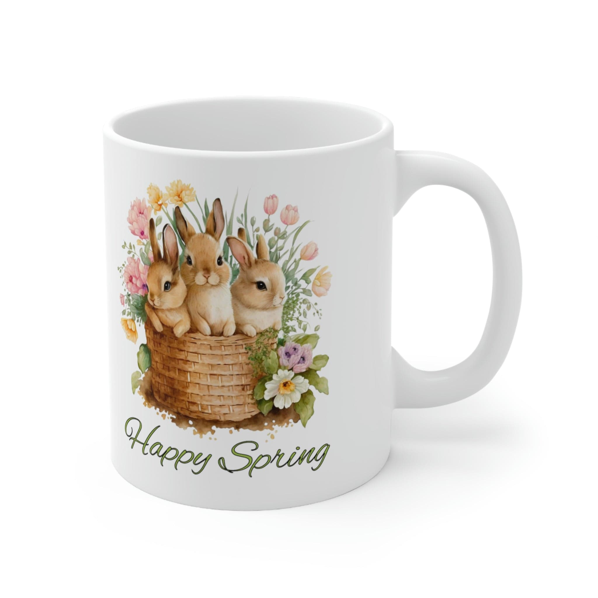 Printify Mug 11oz Coffee Mug, Happy Spring Coffee Mug, Bunnies Mug, Birthday Gift, Easter Mug, White 11 oz Ceramic, Gift for Her, Free Shipping 13904509512426832971