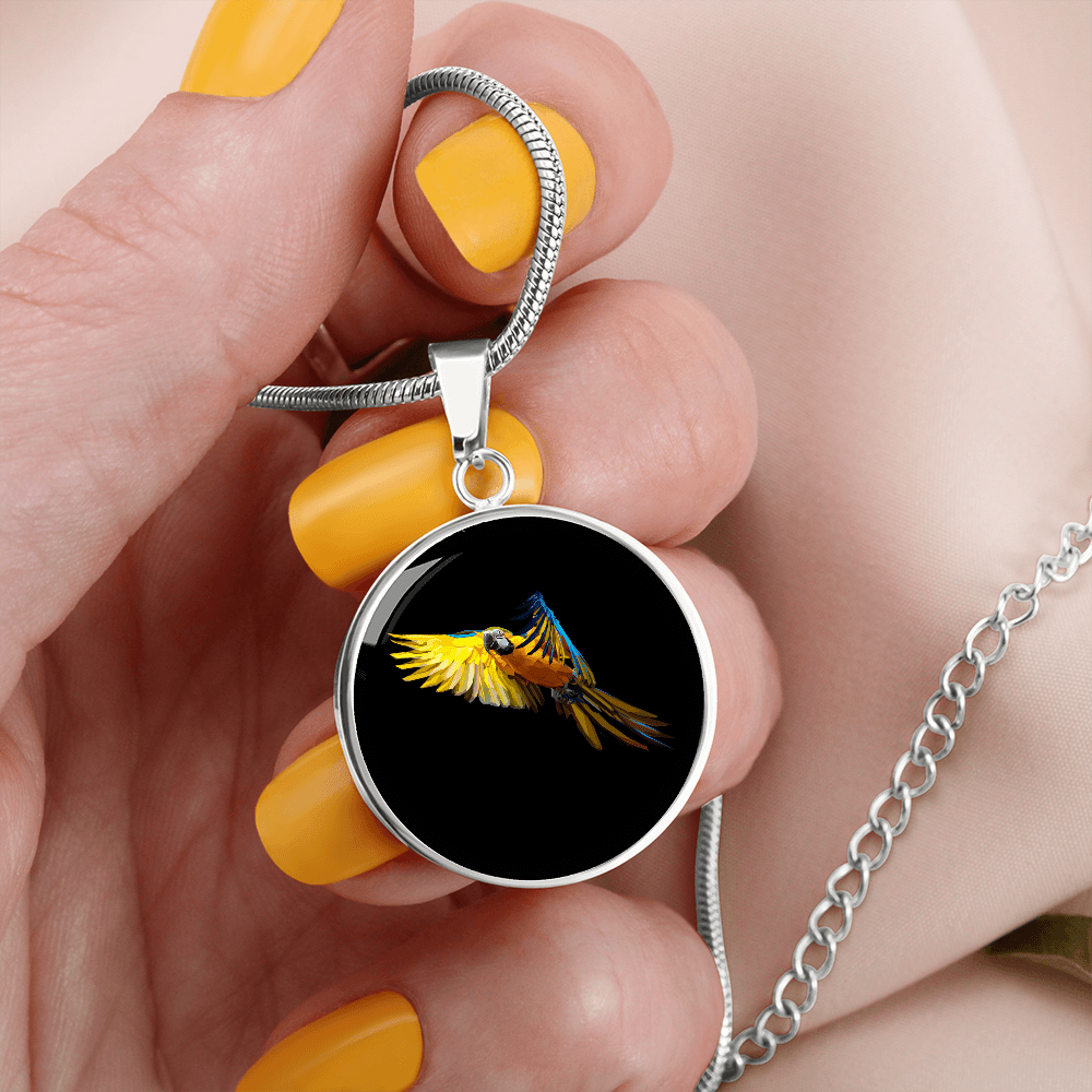 ShineOn Fulfillment Jewelry Macaw Parrot in Flight Custom Pendant with Luxury Necklace - Personalized Engraving Available