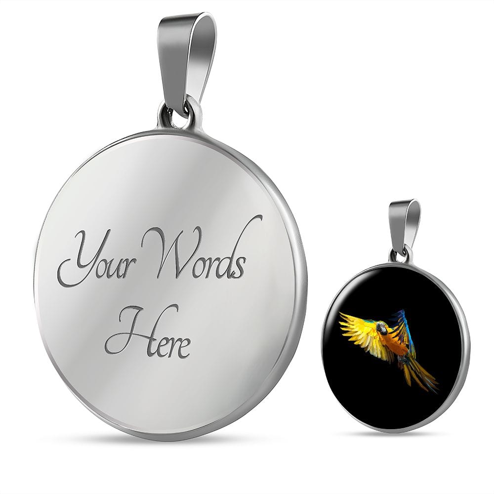 ShineOn Fulfillment Jewelry Luxury Necklace (Silver) / Yes Macaw Parrot in Flight Custom Pendant with Luxury Necklace - Personalized Engraving Available SO-6790017