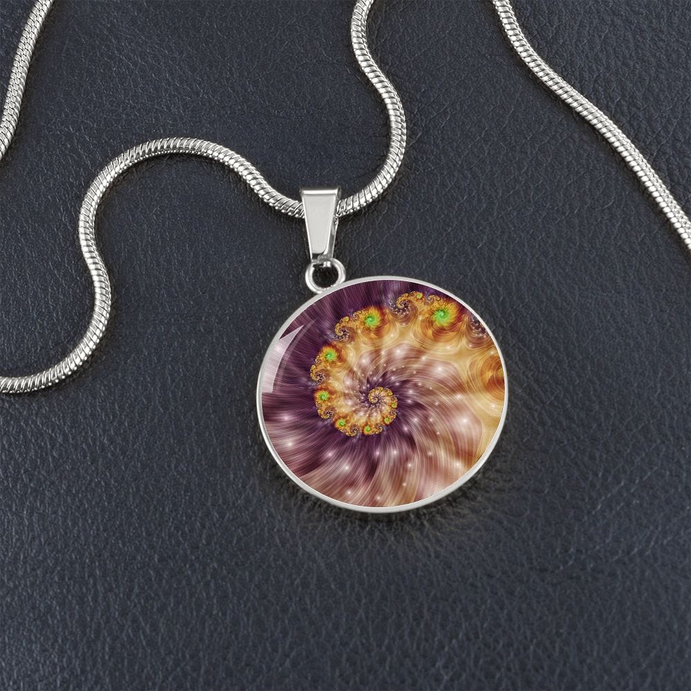 ShineOn Fulfillment Jewelry Golden Spiral Original Fractal Art Custom Pendant with Luxury Necklace - Personalized Engraving Available