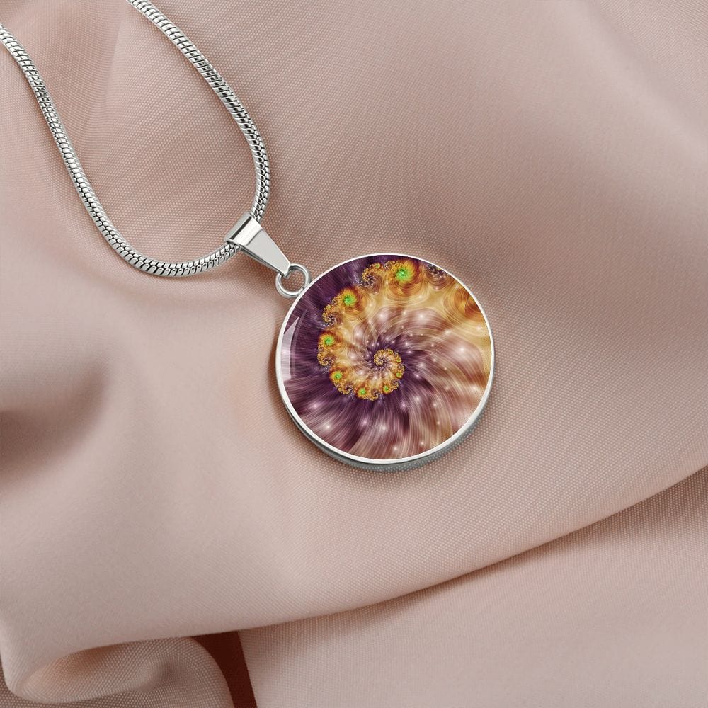 ShineOn Fulfillment Jewelry Golden Spiral Original Fractal Art Custom Pendant with Luxury Necklace - Personalized Engraving Available