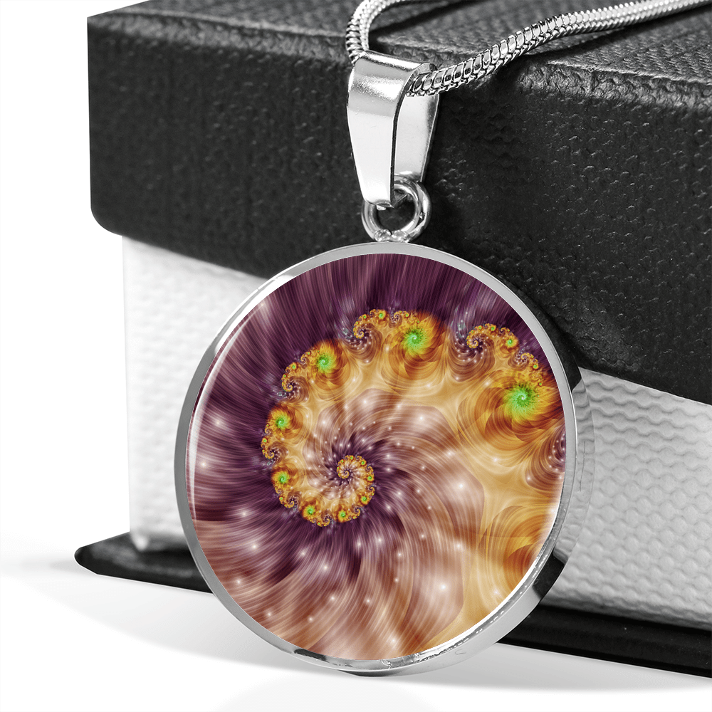 ShineOn Fulfillment Jewelry Golden Spiral Original Fractal Art Custom Pendant with Luxury Necklace - Personalized Engraving Available