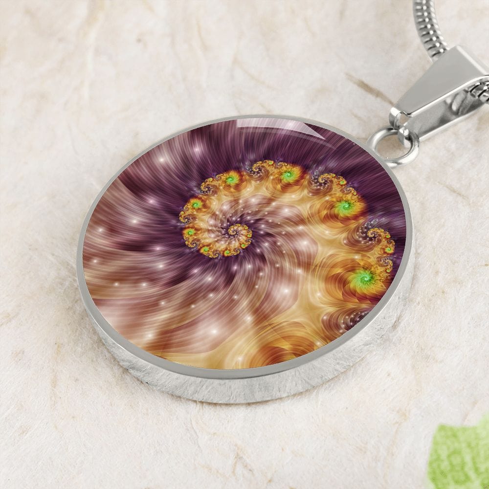 ShineOn Fulfillment Jewelry Golden Spiral Original Fractal Art Custom Pendant with Luxury Necklace - Personalized Engraving Available
