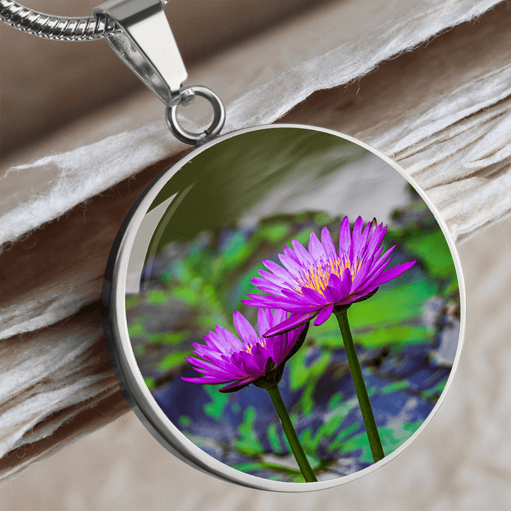 water lily flower necklace Personalized Purple Water Lily Flower, Custom Pendant with Luxury Necklace