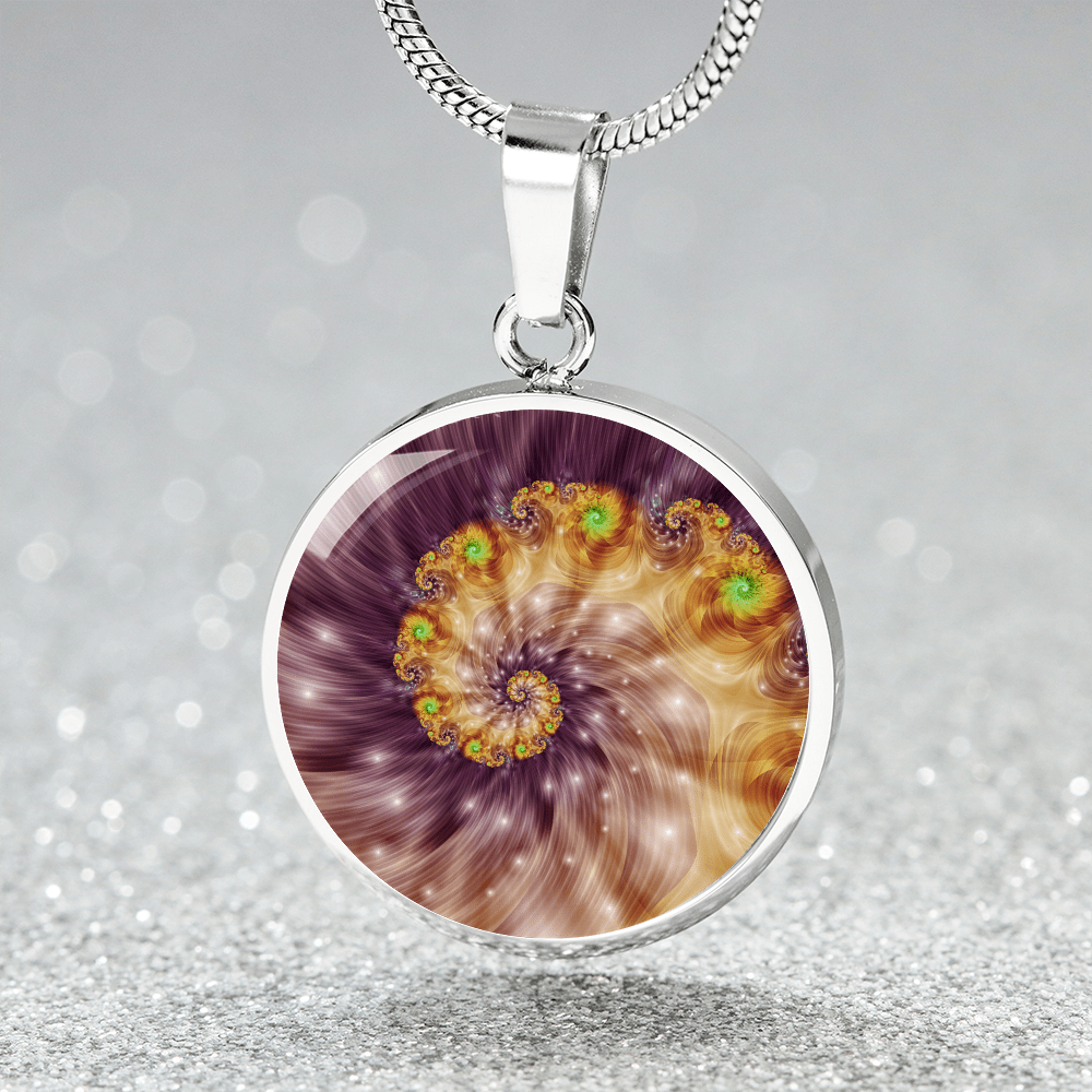 ShineOn Fulfillment Jewelry Golden Spiral Original Fractal Art Custom Pendant with Luxury Necklace - Personalized Engraving Available