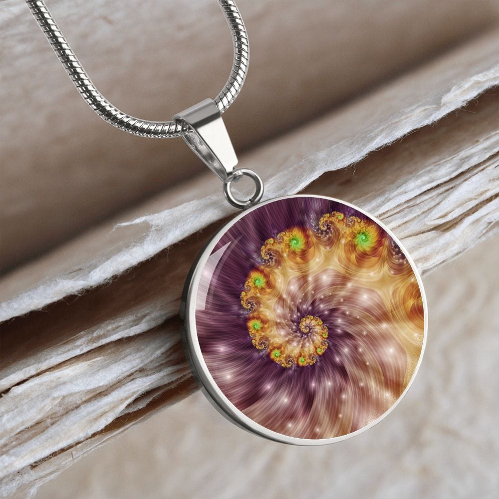 ShineOn Fulfillment Jewelry Golden Spiral Original Fractal Art Custom Pendant with Luxury Necklace - Personalized Engraving Available