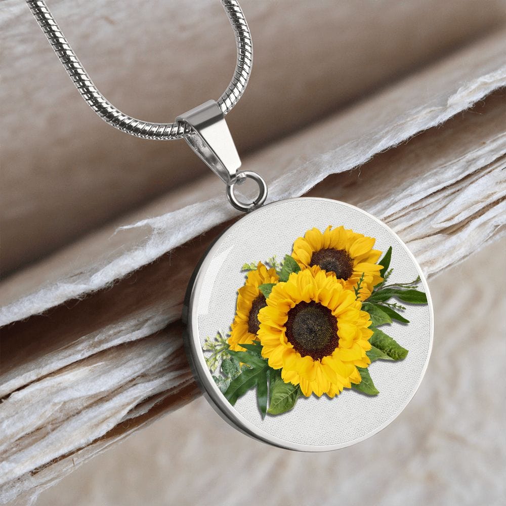 ShineOn Fulfillment Jewelry Sunflower Altered Art Custom Pendant with Luxury Necklace - Personalized Engraving Available