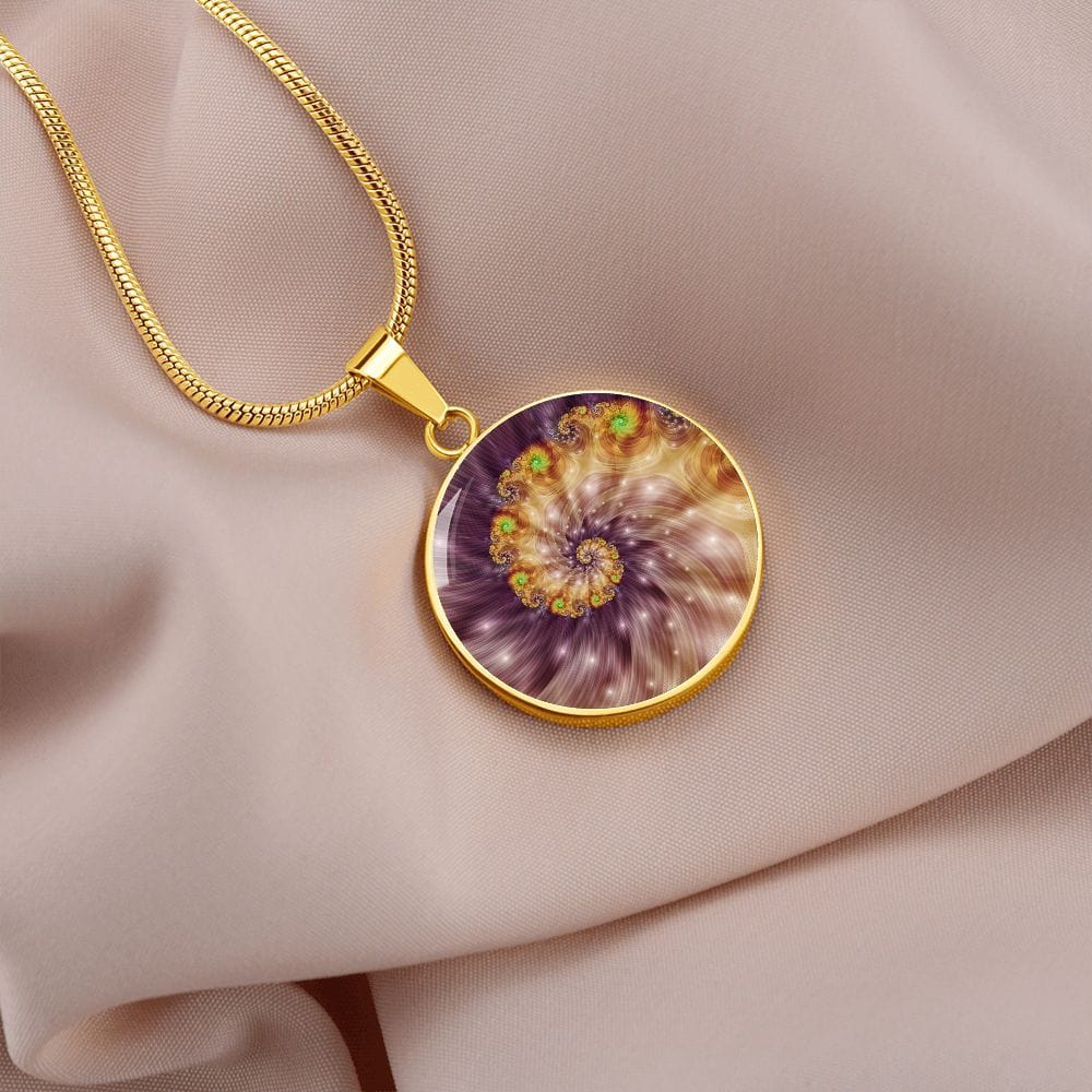 ShineOn Fulfillment Jewelry Golden Spiral Original Fractal Art Custom Pendant with Luxury Necklace - Personalized Engraving Available