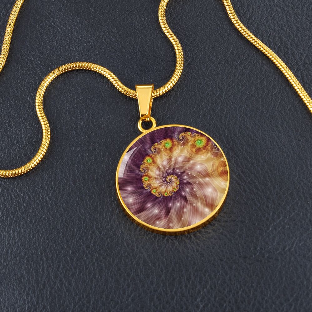 ShineOn Fulfillment Jewelry Golden Spiral Original Fractal Art Custom Pendant with Luxury Necklace - Personalized Engraving Available