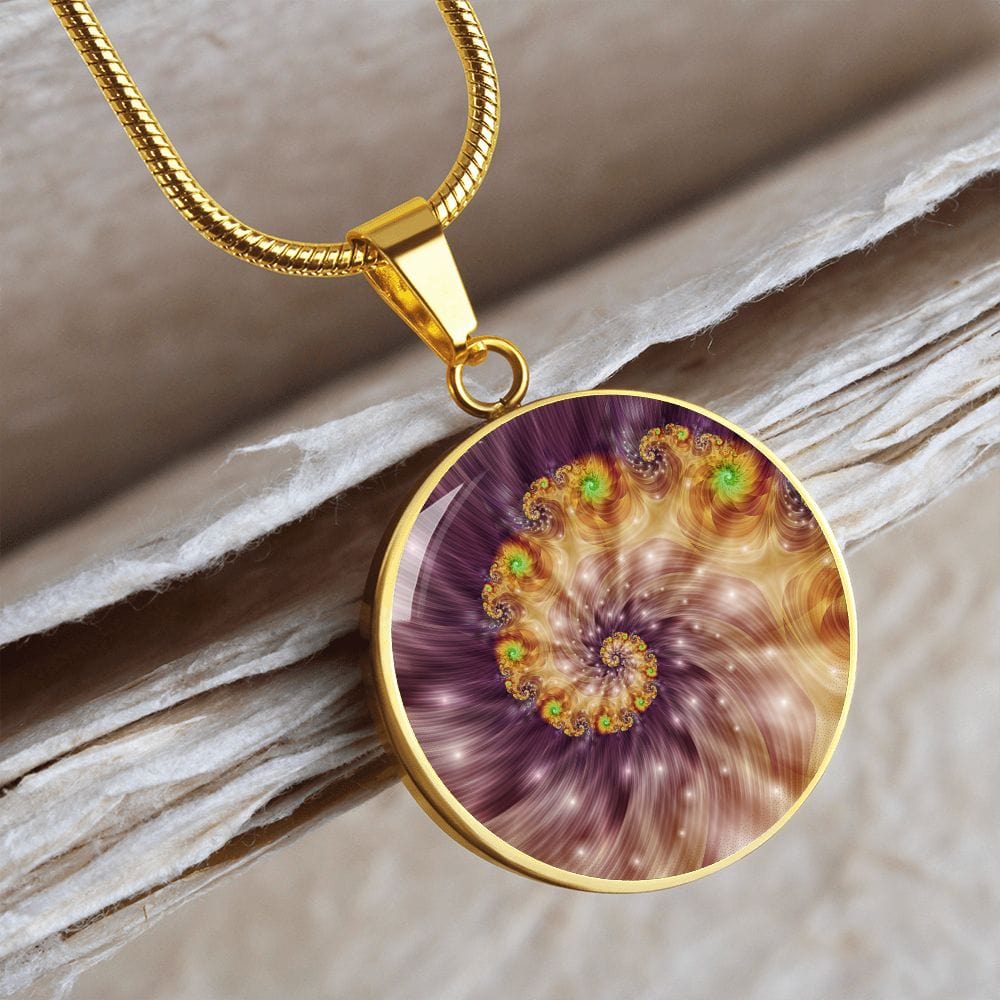 ShineOn Fulfillment Jewelry Golden Spiral Original Fractal Art Custom Pendant with Luxury Necklace - Personalized Engraving Available