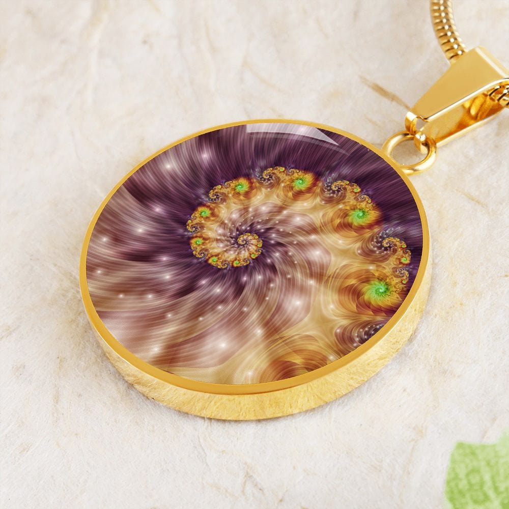 ShineOn Fulfillment Jewelry Golden Spiral Original Fractal Art Custom Pendant with Luxury Necklace - Personalized Engraving Available