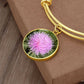 ShineOn Fulfillment Jewelry Luxury Bangle (Gold) / No Personalized Pink Thistle Flower, Custom Pendant with Luxury Bangle - Personalized Engraving Available, Gift Box Included, Gift for Her SO-6984752