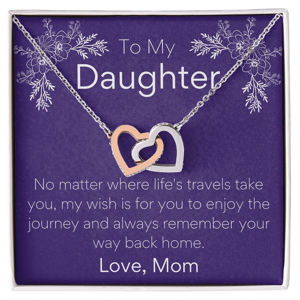 ShineOn Fulfillment Jewelry Polished Stainless Steel & Rose Gold Finish / Standard Box To My Daughter Joined Hearts Necklace SO-6739160