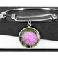 ShineOn Fulfillment Jewelry Personalized Pink Thistle Flower, Custom Pendant with Luxury Bangle - Personalized Engraving Available, Gift Box Included, Gift for Her
