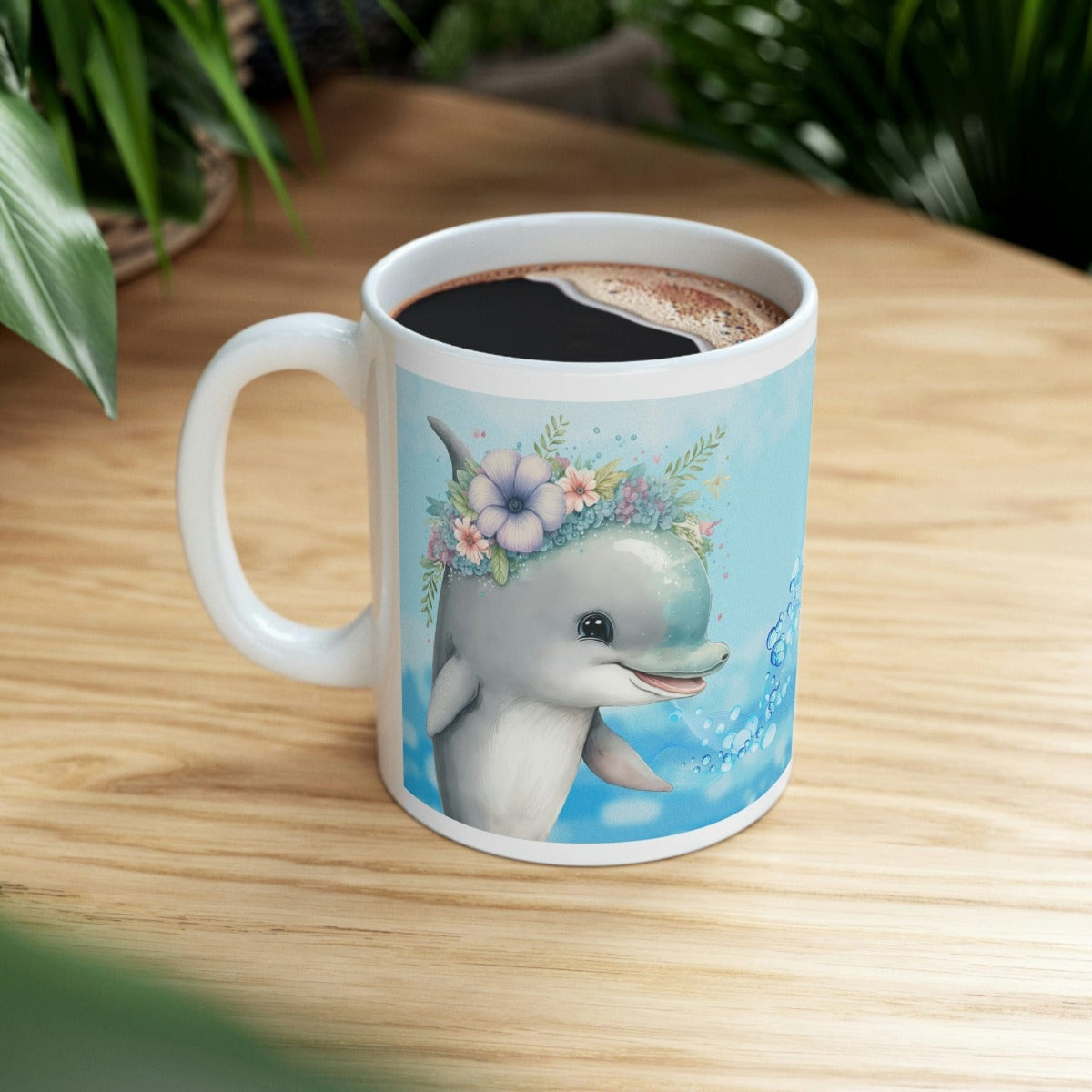Printify Mug 11oz Coffee Mug, Dolphin Coffee Mug, Dolphin Gift, Ocean Mug, Birthday Gift, Animal Mug, White 11 oz Ceramic, Gift for Her 47594375742745002442