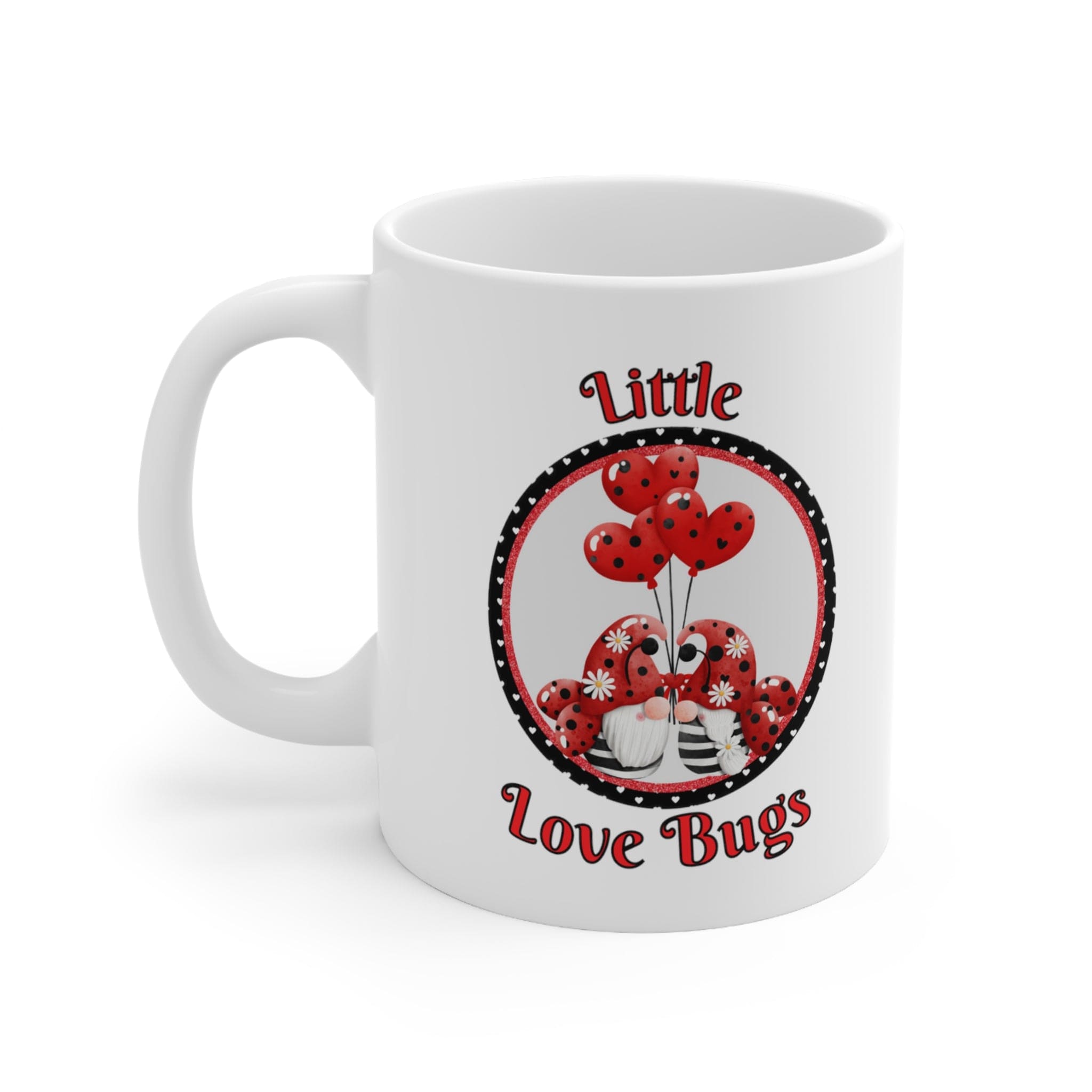 Printify Mug 11oz Coffee Mug, Valentine Gnomes Coffee Mug, Ladybug Mug, Valentine Gift, Gnome Mug, White 11 oz Ceramic, Gift for Her or Him, Free Shipping 61485155401456979555
