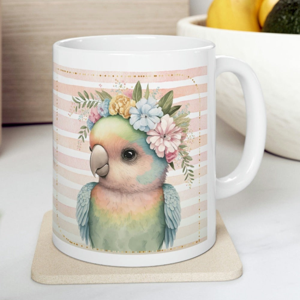 Printify Mug 11oz Coffee Mug, Parrot Coffee Mug, Parrot Gift, Bird Mug, Birthday Gift, Animal Mug, White 11 oz Ceramic, Gift for Her, Free Shipping 21674928858064785745