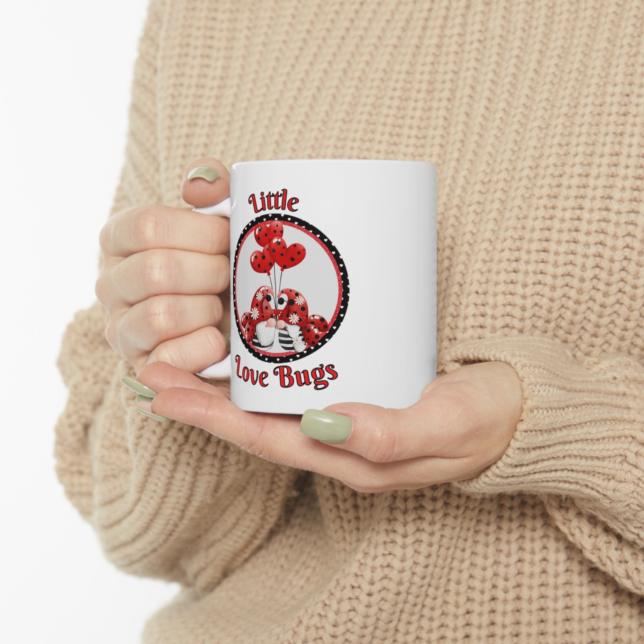 Printify Mug 11oz Coffee Mug, Valentine Gnomes Coffee Mug, Ladybug Mug, Valentine Gift, Gnome Mug, White 11 oz Ceramic, Gift for Her or Him, Free Shipping 61485155401456979555