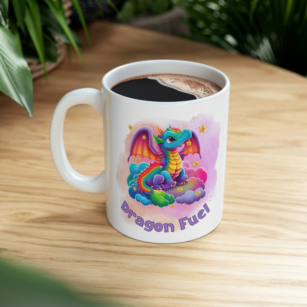 Printify Mug 11oz Coffee Mug, Dragon Coffee Mug, Dragon Fuel Mug, Birthday Gift, Rainbow Dragon Mug, White 11 oz Ceramic, Gift for Her 32444856511670039541