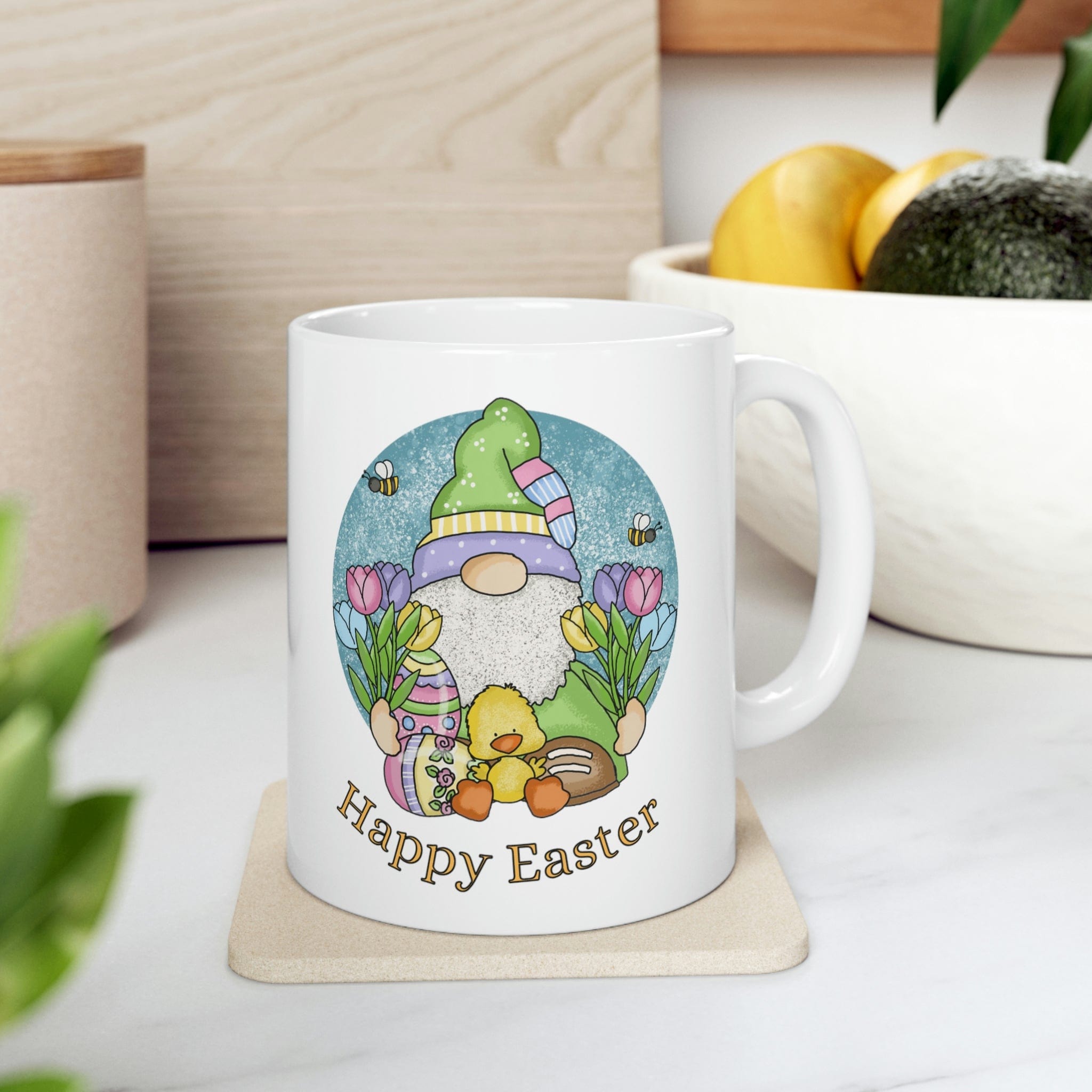 Printify Mug 11oz Coffee Mug, Happy Easter Coffee Mug, Gnome Mug, Birthday Gift, Easter Mug, White 11 oz Ceramic, Gift for Her 32365499860011536058