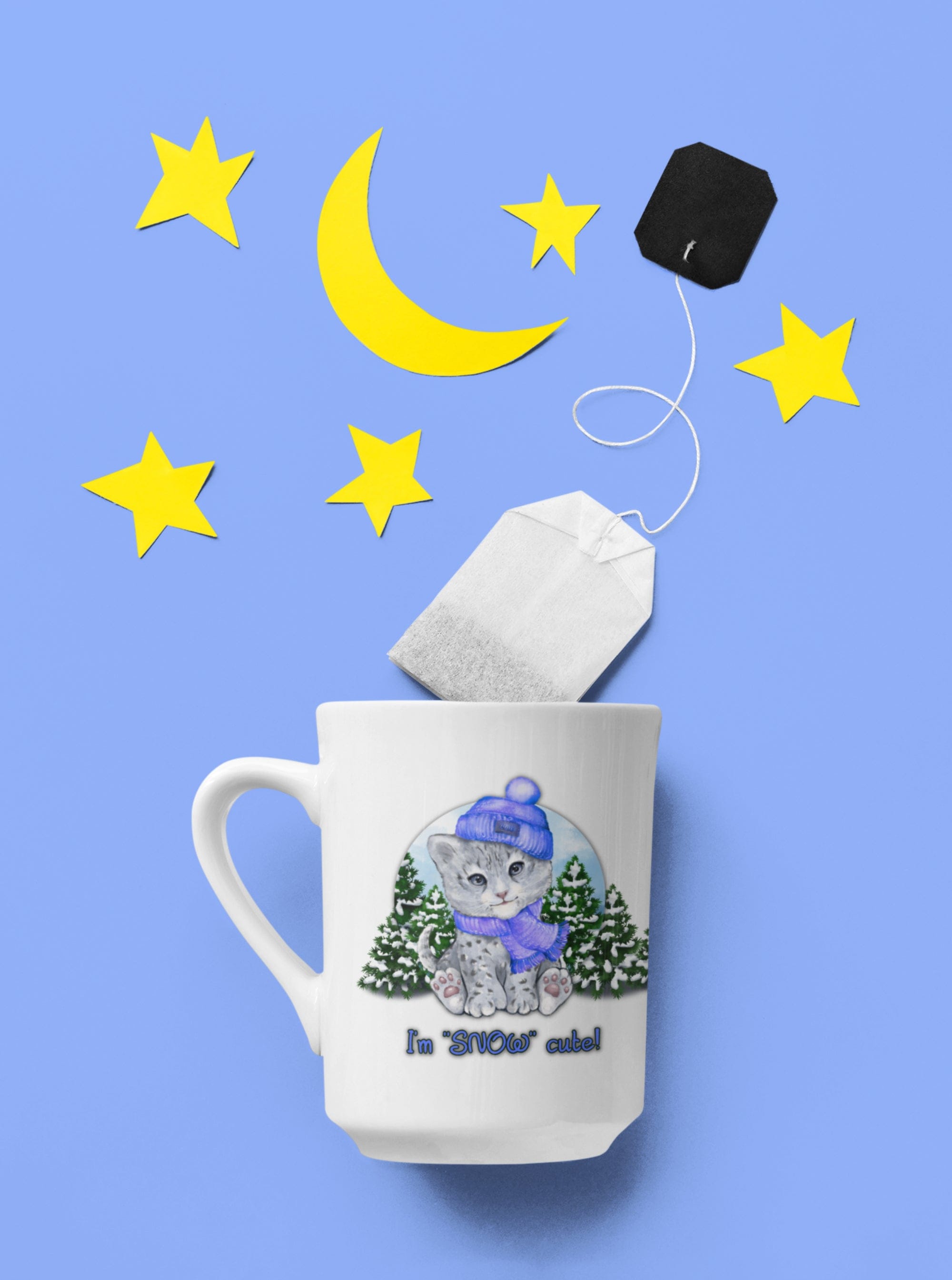 Printify Mug 15oz Coffee Mug, "I'm SNOW Cute!",  Baby Snow Leopard Mug, Blue Outfit, White 15 oz Ceramic, Gift for Her, Cute Mug, Funny Mug, Free Ship 23804255193646774504