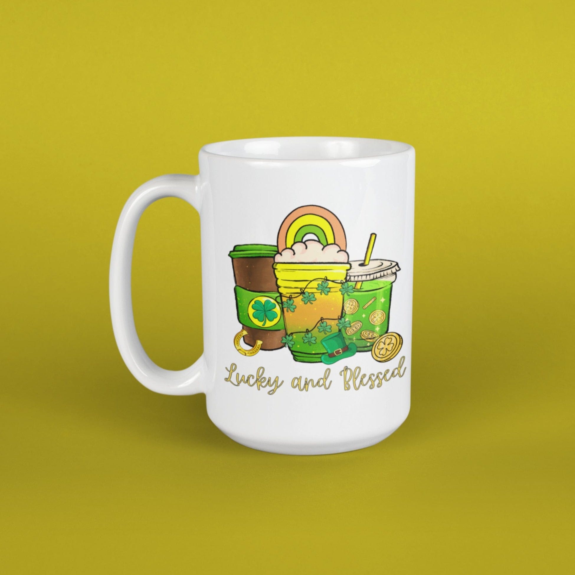 Printify Mug 15oz Coffee Mug, St. Patrick's Day Coffee Mug, St Patrick's Day Gift, Birthday Gift, Lucky Mug, White 15 oz Ceramic, Gift for Her, Free Shipping 19390694377621653711