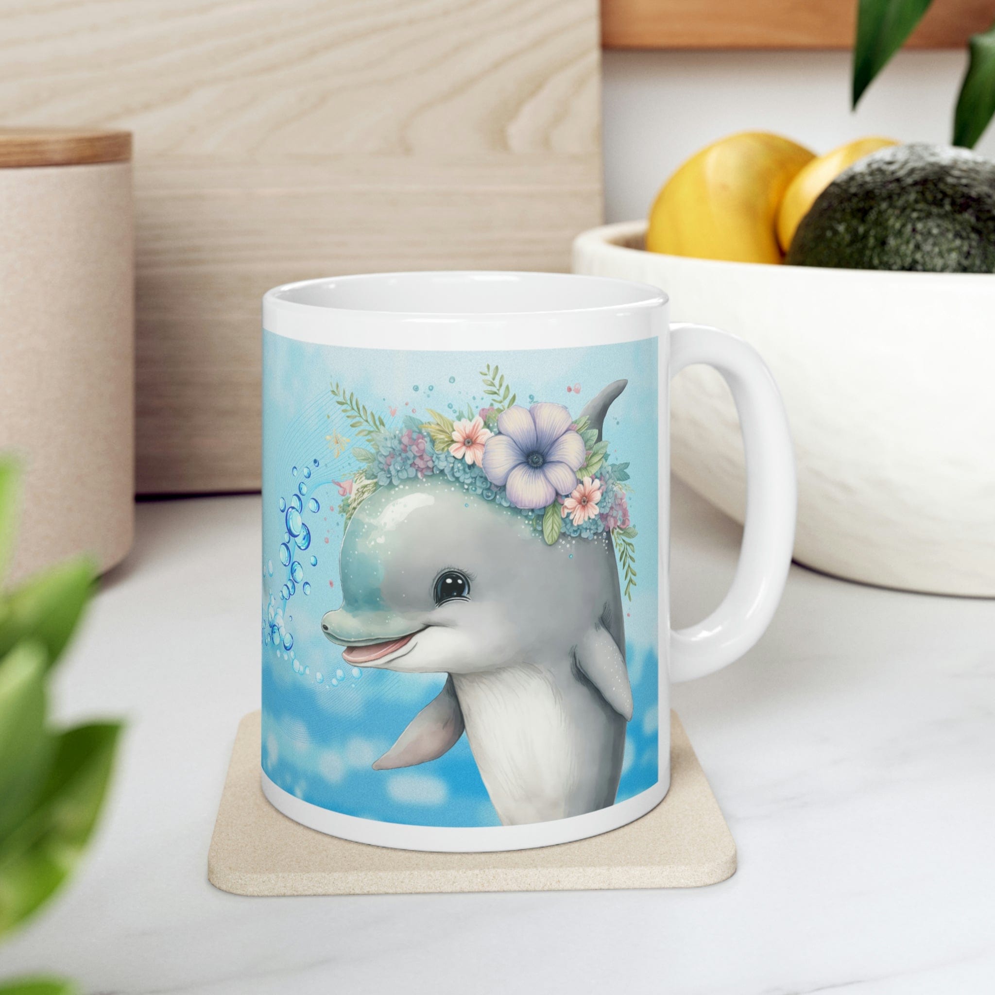Printify Mug 11oz Coffee Mug, Dolphin Coffee Mug, Dolphin Gift, Ocean Mug, Birthday Gift, Animal Mug, White 11 oz Ceramic, Gift for Her 47594375742745002442