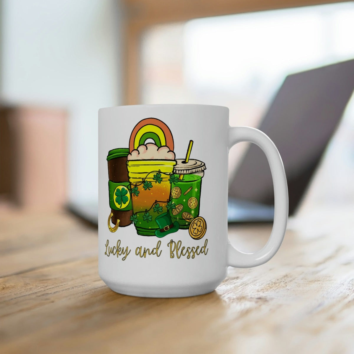 Printify Mug 15oz Coffee Mug, St. Patrick's Day Coffee Mug, St Patrick's Day Gift, Birthday Gift, Lucky Mug, White 15 oz Ceramic, Gift for Her, Free Shipping 19390694377621653711