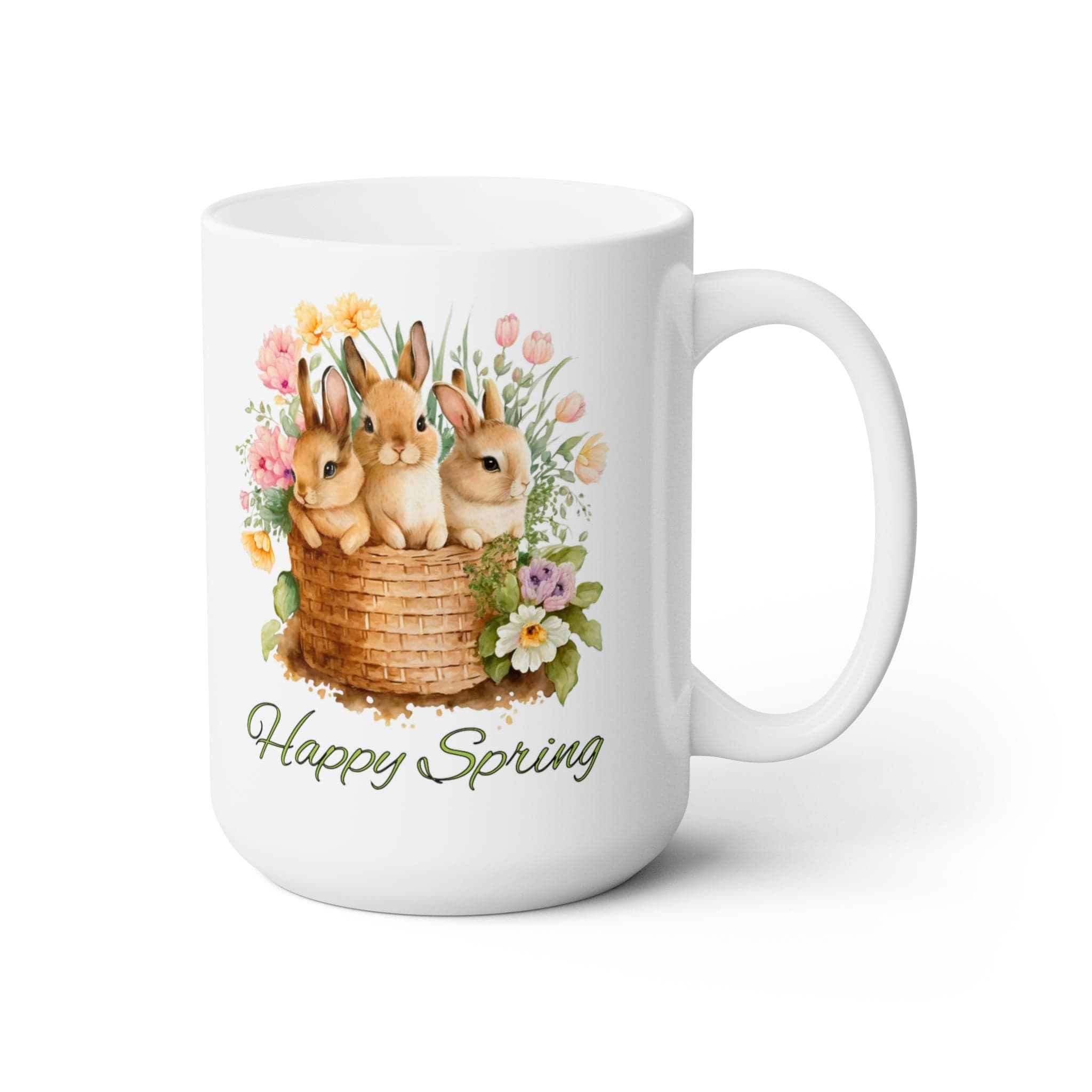 Printify Mug 15oz Coffee Mug, Happy Spring Coffee Mug, Bunnies Mug, Birthday Gift, Easter Mug, White 15 oz Ceramic, Gift for Her, Free Shipping 84439695751023154230