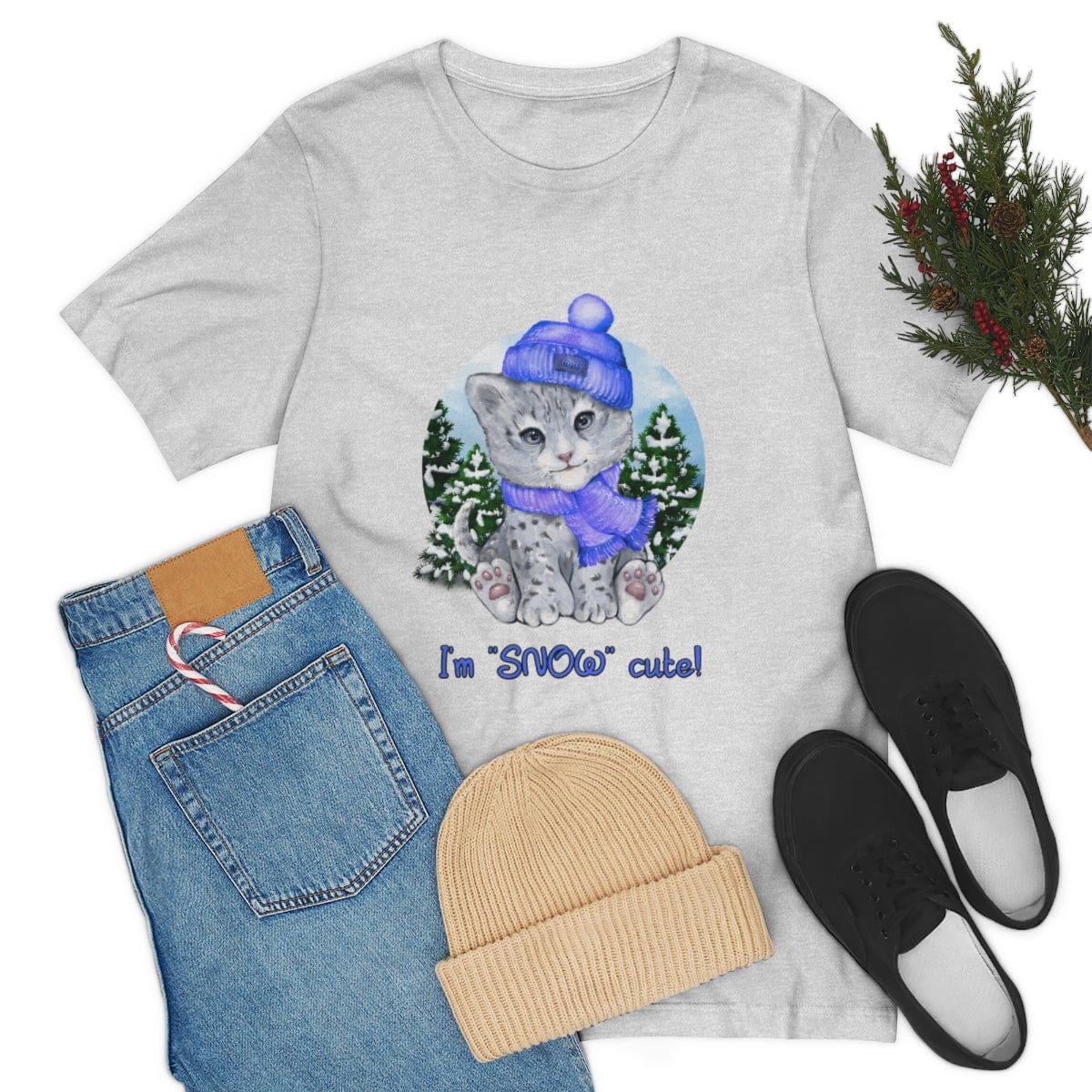Printify T-Shirt Blue Winter Leopard Shirt For Women, Winter Tshirts, Unisex Short Sleeve Tee, Graphic Tee, Cute Winter Shirts, Gift Teen