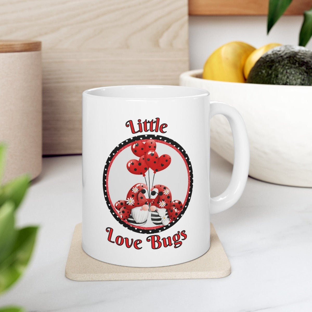 Printify Mug 11oz Coffee Mug, Valentine Gnomes Coffee Mug, Ladybug Mug, Valentine Gift, Gnome Mug, White 11 oz Ceramic, Gift for Her or Him, Free Shipping 61485155401456979555