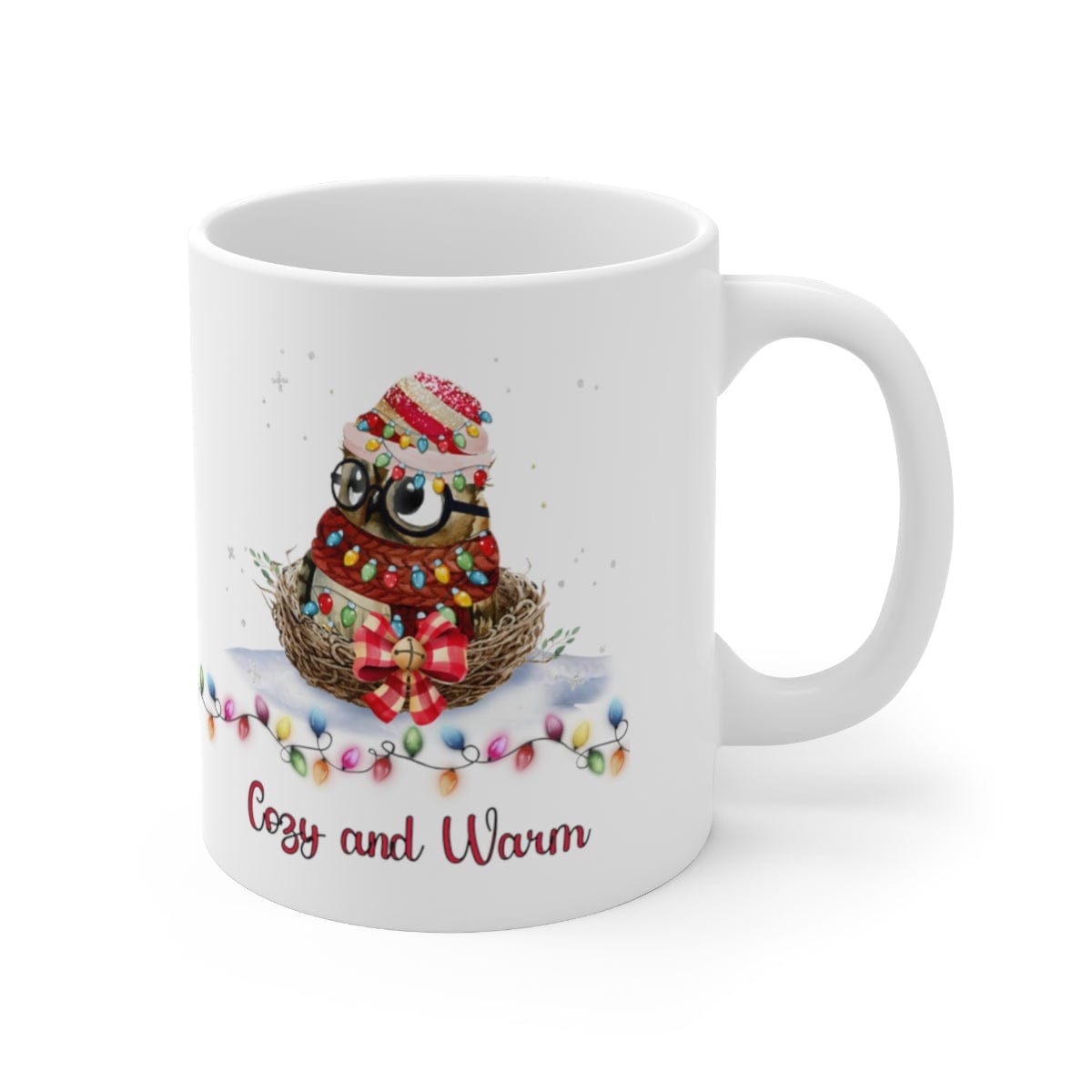 Printify Mug 11oz Coffee Mug, Owl in Nest, Owl Coffee mug, Christmas Coffee Mug Gift , White 11 oz Ceramic, Gift for Her, Cute Mug, Free Shipping 18076477110191549851