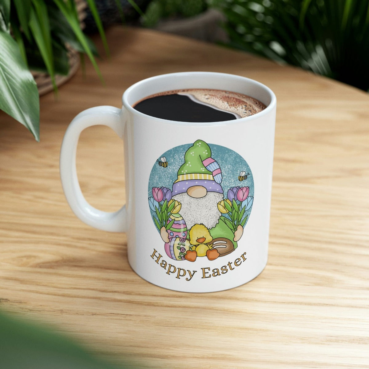 Printify Mug 11oz Coffee Mug, Happy Easter Coffee Mug, Gnome Mug, Birthday Gift, Easter Mug, White 11 oz Ceramic, Gift for Her 32365499860011536058