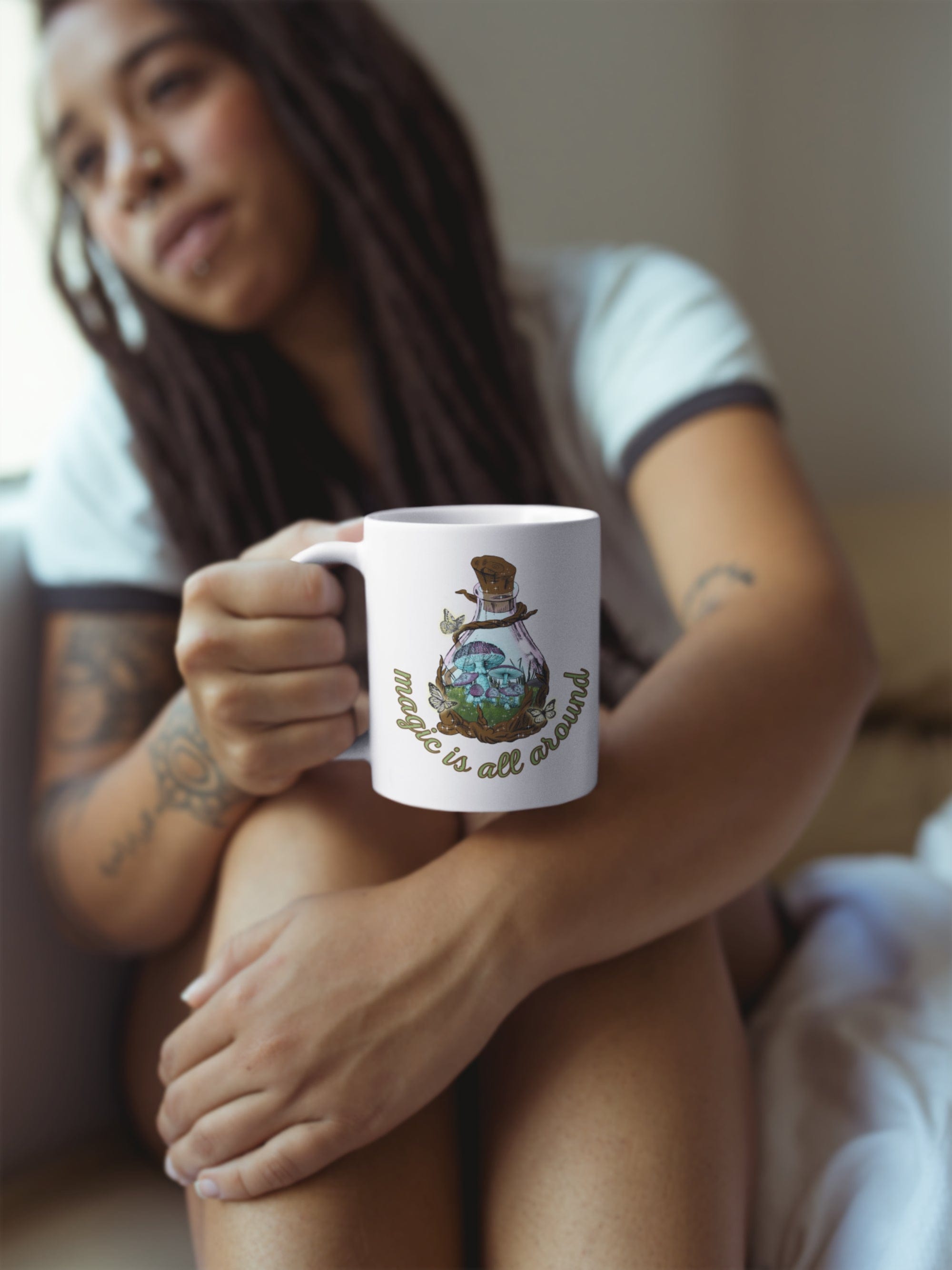 Printify Mug 15oz Coffee Mug, Mushroom Coffee Mug, Cottegecore Mug, Mushroom Gift, Forest Mug, White 15 oz Ceramic, Gift for Her or Him, Free Shipping 96212804058150428880