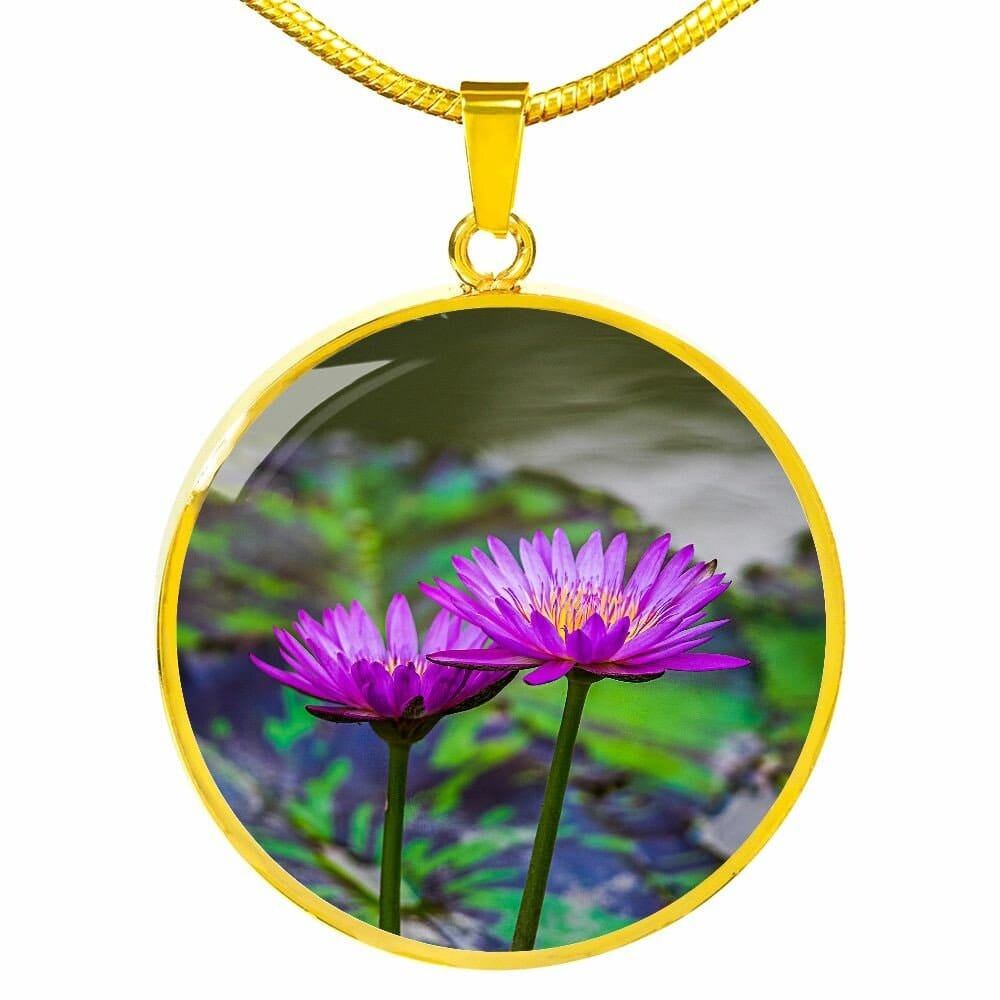 ShineOn Fulfillment Jewelry Luxury Necklace (Gold) / No Personalized Purple Water Lily Flower, Custom Pendant with Luxury Necklace - Personalized Engraving Available, Gift Box Included SO-6840047