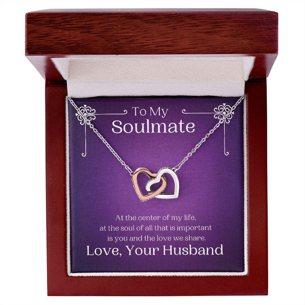 ShineOn Fulfillment Jewelry Soulmate Necklace, To My Soulmate Necklace, Soulmate Gift, Interlocking Hearts, Silver and Rose Gold Necklace, Free Gift Box, Free Shipping