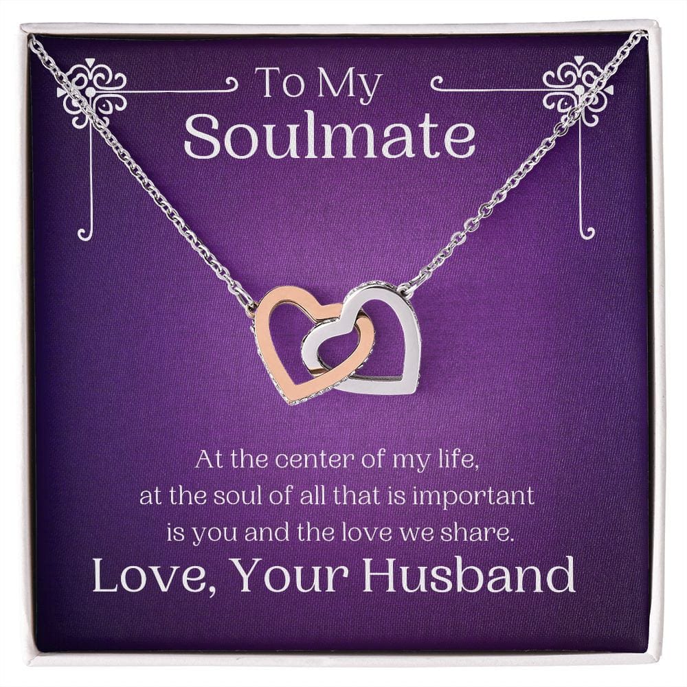 ShineOn Fulfillment Jewelry Soulmate Necklace, To My Soulmate Necklace, Soulmate Gift, Interlocking Hearts, Silver and Rose Gold Necklace, Free Gift Box, Free Shipping