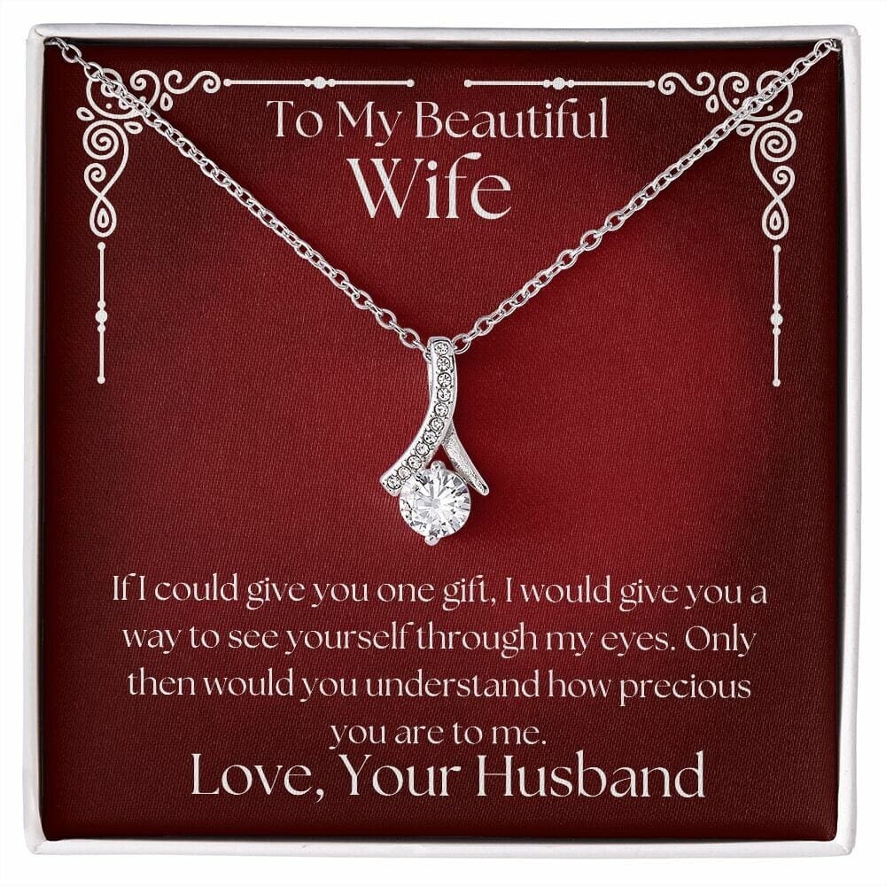 ShineOn Fulfillment Jewelry Wife Necklace, To My Wife Gift, Valentine Gift, Ribbon Necklace, Silver Necklace, Gold Necklace, Gift for Her, Free Gift Box, Free Shipping