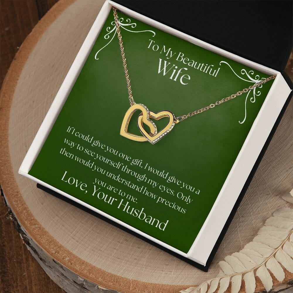 ShineOn Fulfillment Jewelry Wife Necklace, To My Beautiful Wife Necklace, Wife Gift, Interlocking Hearts, Silver and Rose Gold Necklace, Free Gift Box, Free Shipping