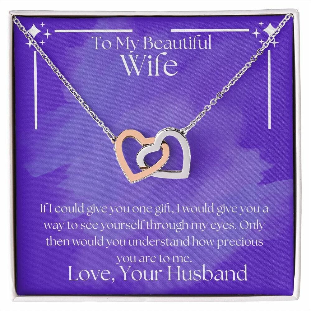 ShineOn Fulfillment Jewelry Wife Necklace, To My Beautiful Wife Necklace, Wife Gift, Interlocking Hearts, Silver and Rose Gold Necklace, Free Gift Box, Free Shipping