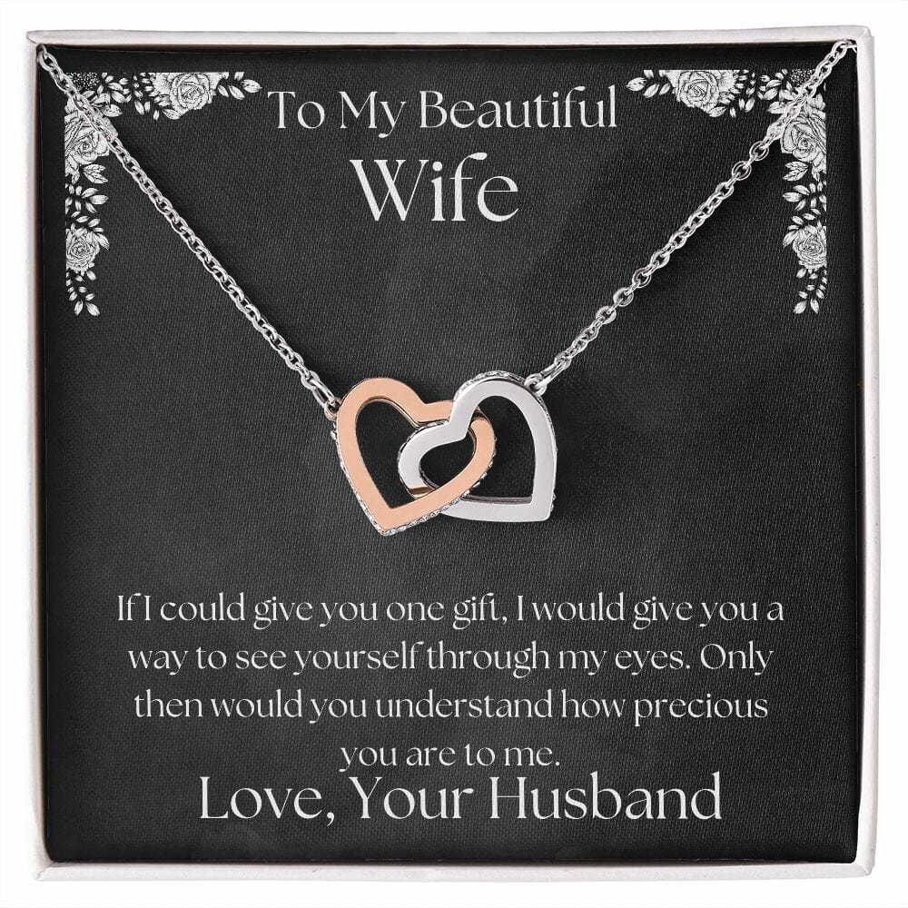 ShineOn Fulfillment Jewelry Wife Necklace, To My Beautiful Wife Necklace, Wife Gift, Interlocking Hearts, Silver and Rose Gold Necklace, Free Gift Box, Free Shipping