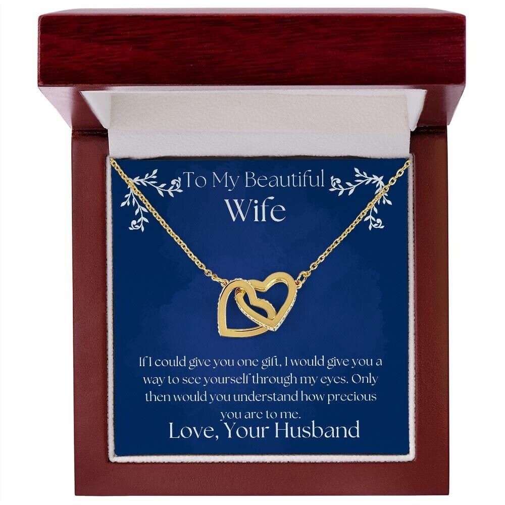 ShineOn Fulfillment Jewelry Wife Necklace, To My Beautiful Wife Necklace, Wife Gift, Interlocking Hearts, Silver and Rose Gold Necklace, Free Gift Box, Free Shipping