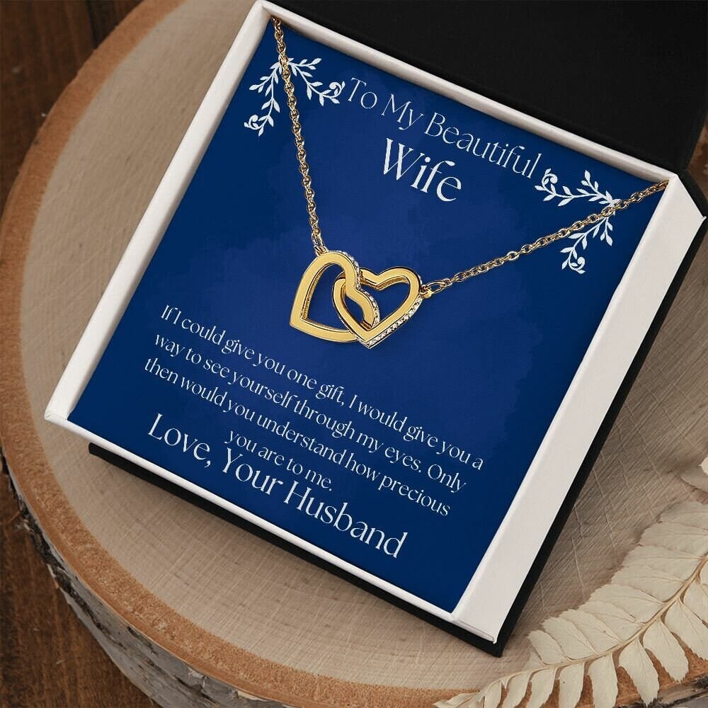 ShineOn Fulfillment Jewelry Wife Necklace, To My Beautiful Wife Necklace, Wife Gift, Interlocking Hearts, Silver and Rose Gold Necklace, Free Gift Box, Free Shipping