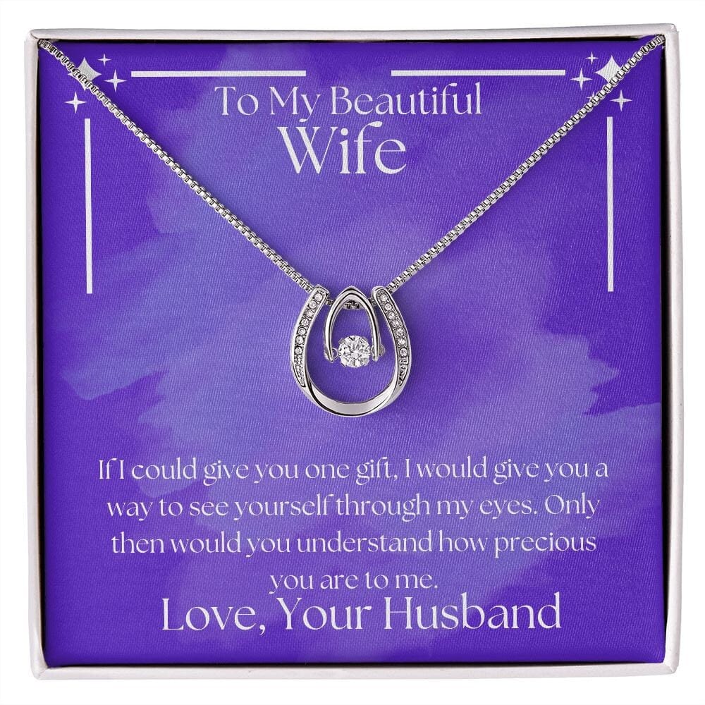 ShineOn Fulfillment Jewelry Wife Necklace, Wife Gift, To My Beautiful Wife, Valentine Gift, Lucky Necklace, White Gold, Gift For Her, Free Gift Box, Free Shipping