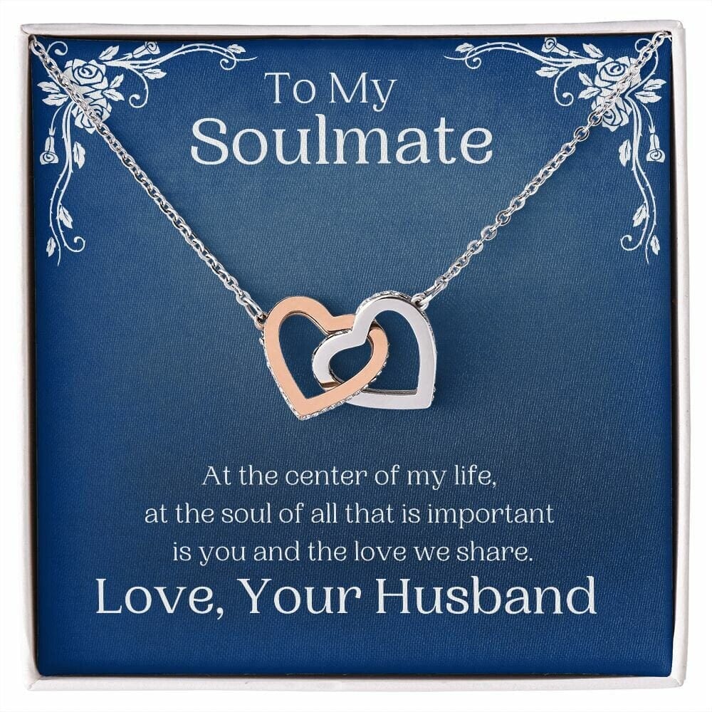 ShineOn Fulfillment Jewelry Soulmate Necklace, To My Soulmate Necklace, Soulmate Gift, Interlocking Hearts, Silver and Rose Gold Necklace, Free Gift Box, Free Shipping