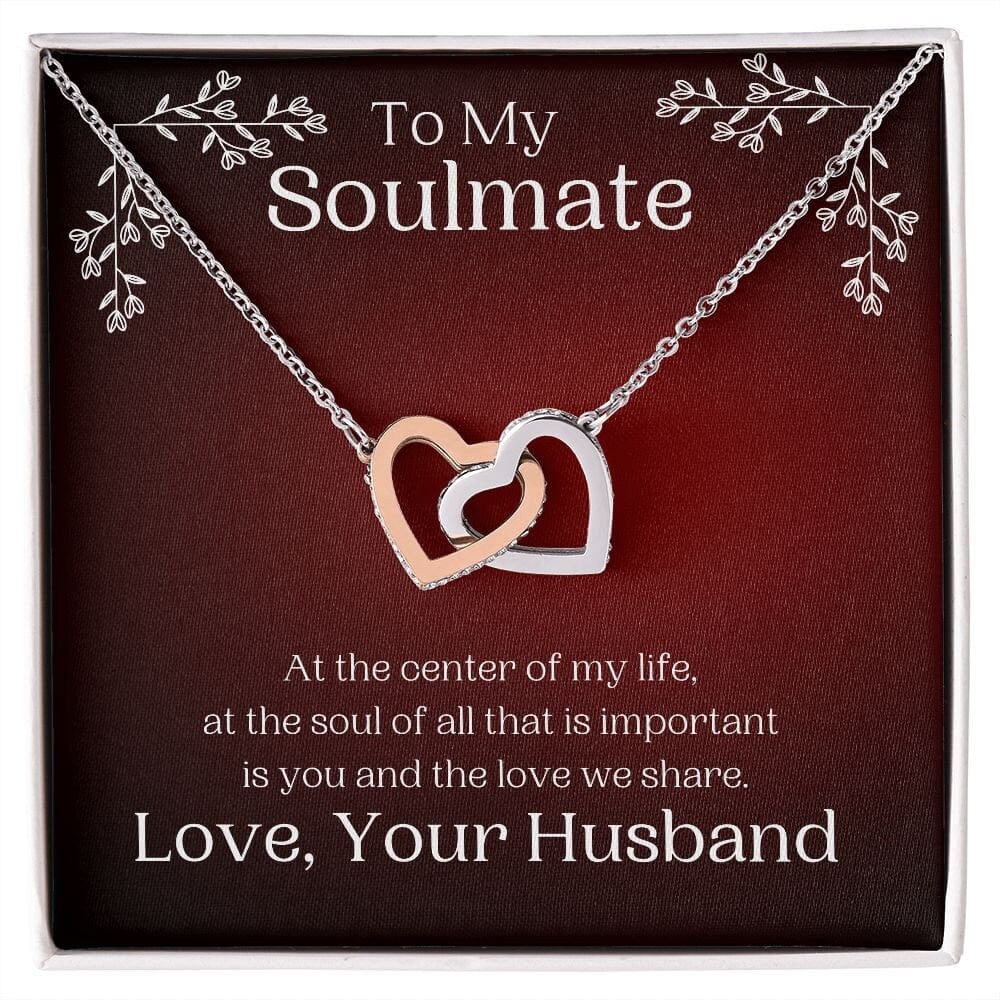 ShineOn Fulfillment Jewelry Soulmate Necklace, To My Soulmate Necklace, Soulmate Gift, Interlocking Hearts, Silver and Rose Gold Necklace, Free Gift Box, Free Shipping