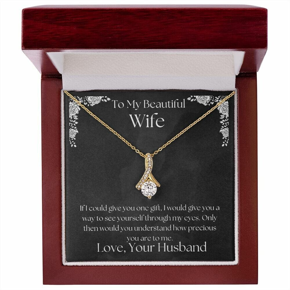 ShineOn Fulfillment Jewelry Wife Necklace, To My Wife Gift, Valentine Gift, Ribbon Necklace, Silver Necklace, Gold Necklace, Gift for Her, Free Gift Box, Free Shipping